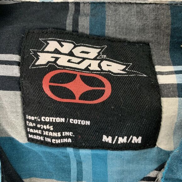 No Fear Mens Button Down Shirt Medium Casual Pockets Short Sleeve Cotton Flannel - Picture 7 of 11